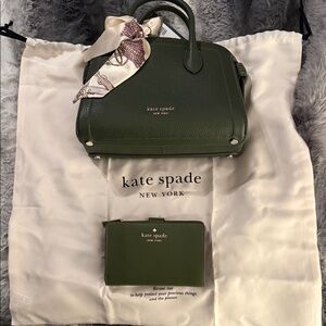 Kate Spade Olive Green Bag Wallet Set Dust Bag & Convertible Handbag/Crossbody